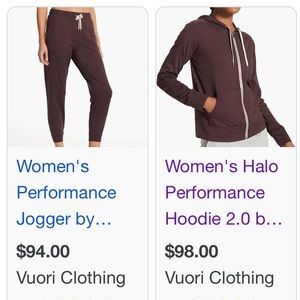 Vuori Performance halo hoodie and jogger SET Ruby Heather